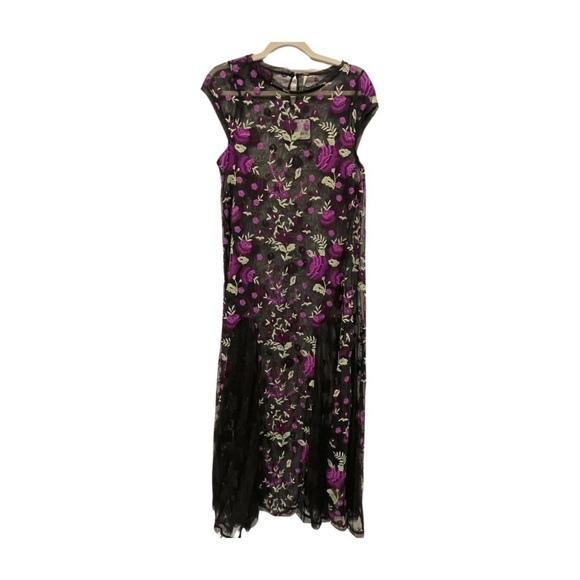 NWT Free People Black Purple Floral Sheer Sky Bright Midi Dress Size S - Picture 10 of 13